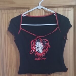 Betty Boop Black Crop Top with Red Trim